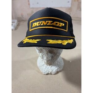 Vintage Dunlop Trucker Hat Black Gold Scrambled Eggs Mesh Snapback Nissin Cap